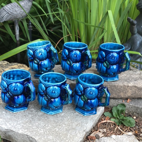 Vintage Mood Indigo Blue Inarco Mugs-Set of 6-EUC-Ceramic-Made in Japan-1960’s - Picture 4 of 15